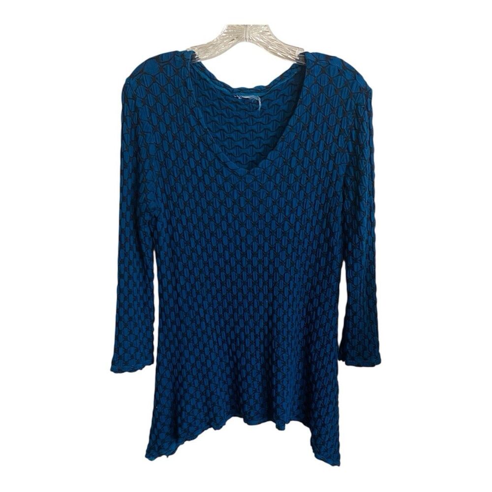 Tianello Women’s Size M Popcorn Knit Top Pullover Blue Stretchy Comfy Y2K 90s